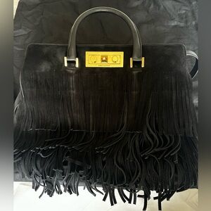 Saint Laurent Black Suede Medium Trois Clous Fringe Bag